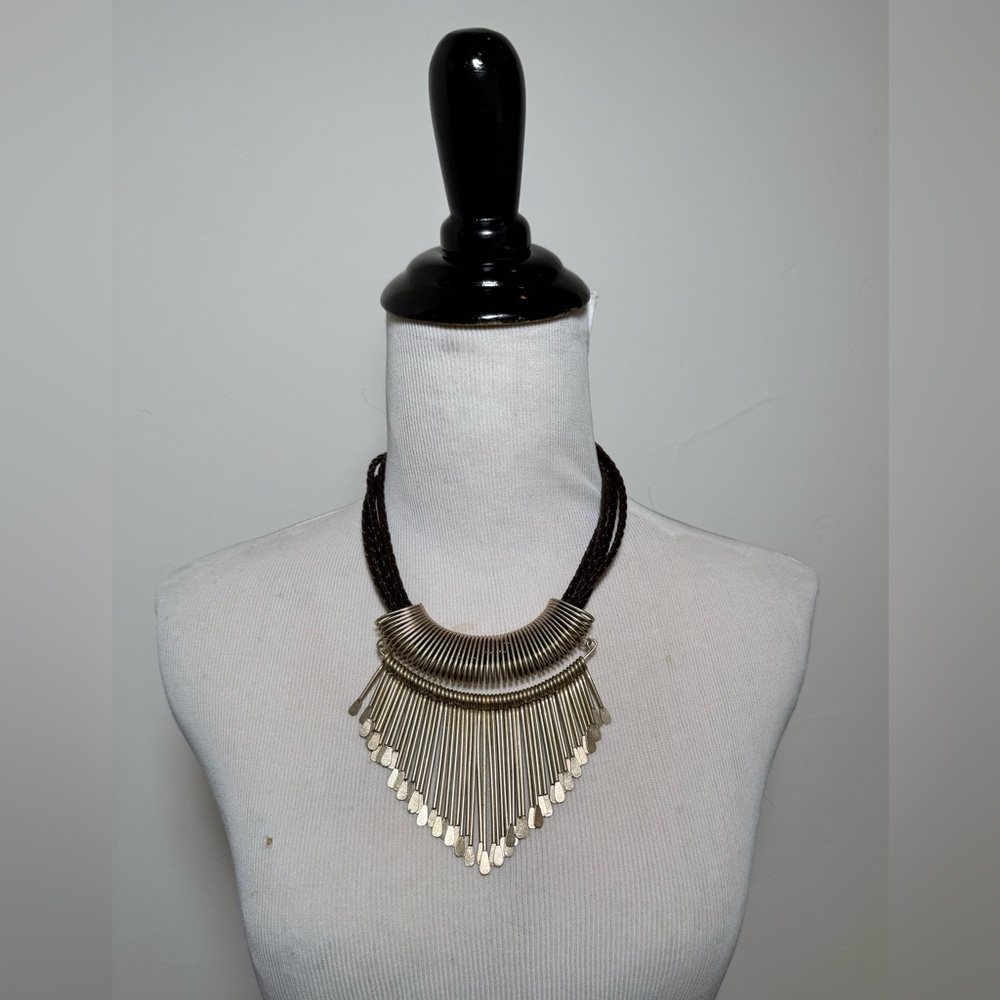 Chico's gold and brown and Fringe Necklace